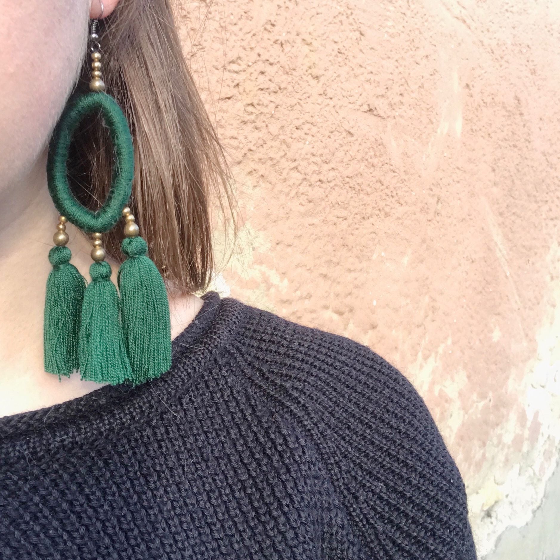 Boucles d'oreilles pompon et tissu (im)parfaite ❤️