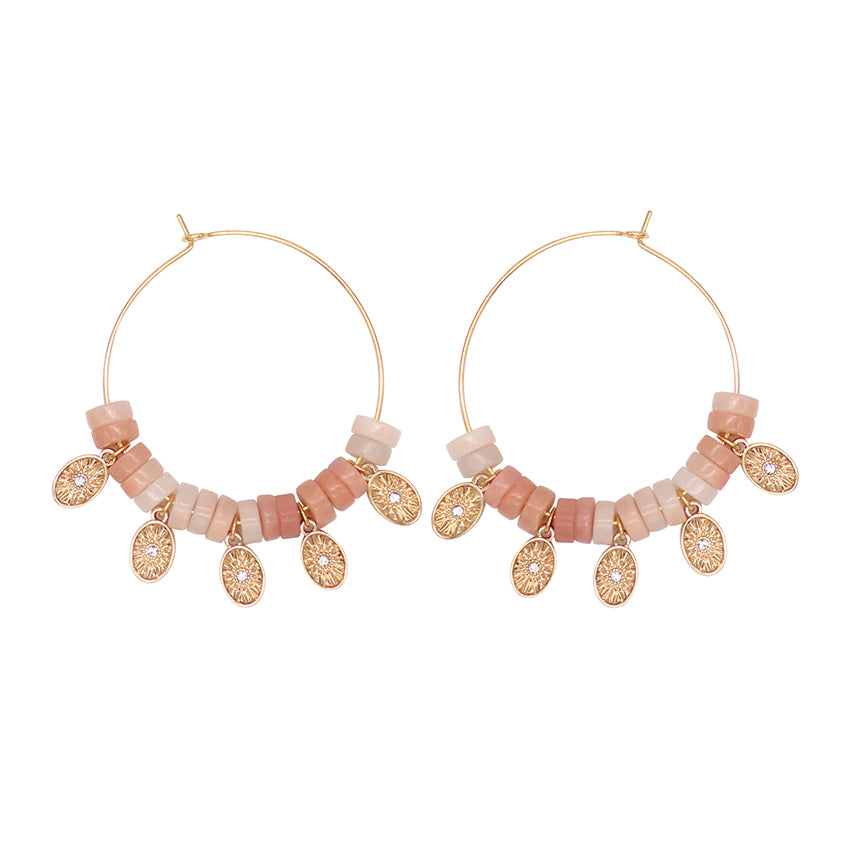 Boucles d’oreilles Guillemette - Or / Pierre de lune pêche -
